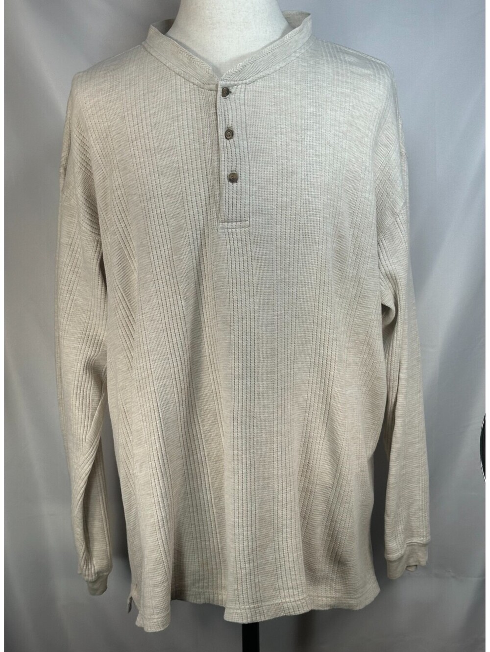 Faded Glory 1/4 Button Cotton Pullover Beige Mens 3XL
